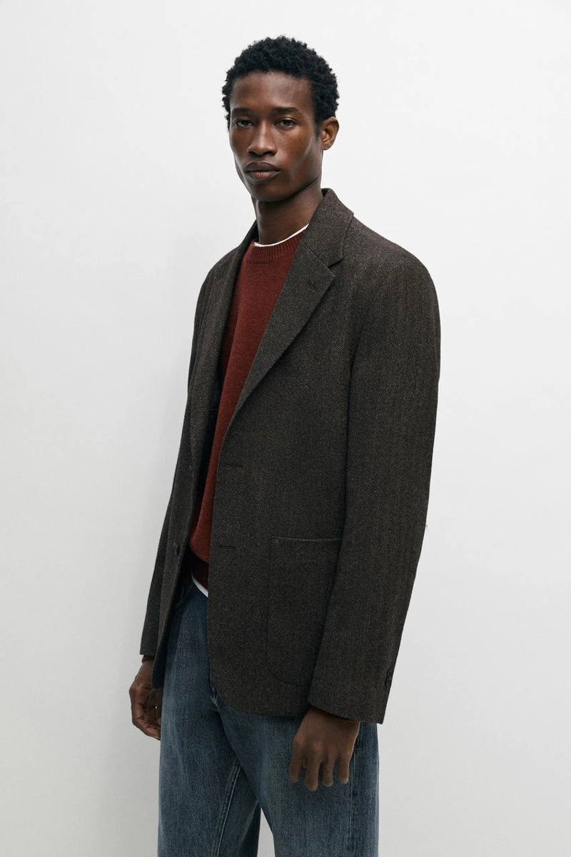 Пиджак из шерстяной смеси с узором елочка massimo dutti