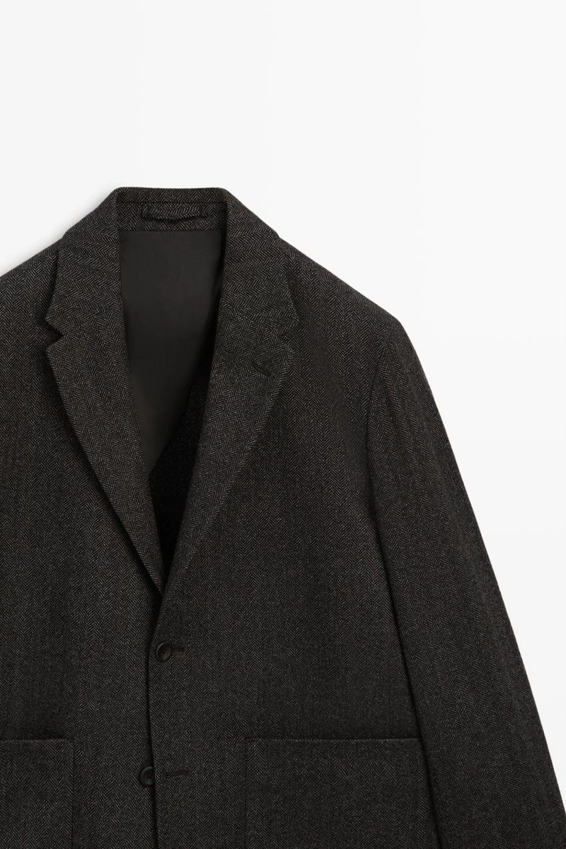 Пиджак из шерстяной смеси с узором елочка massimo dutti