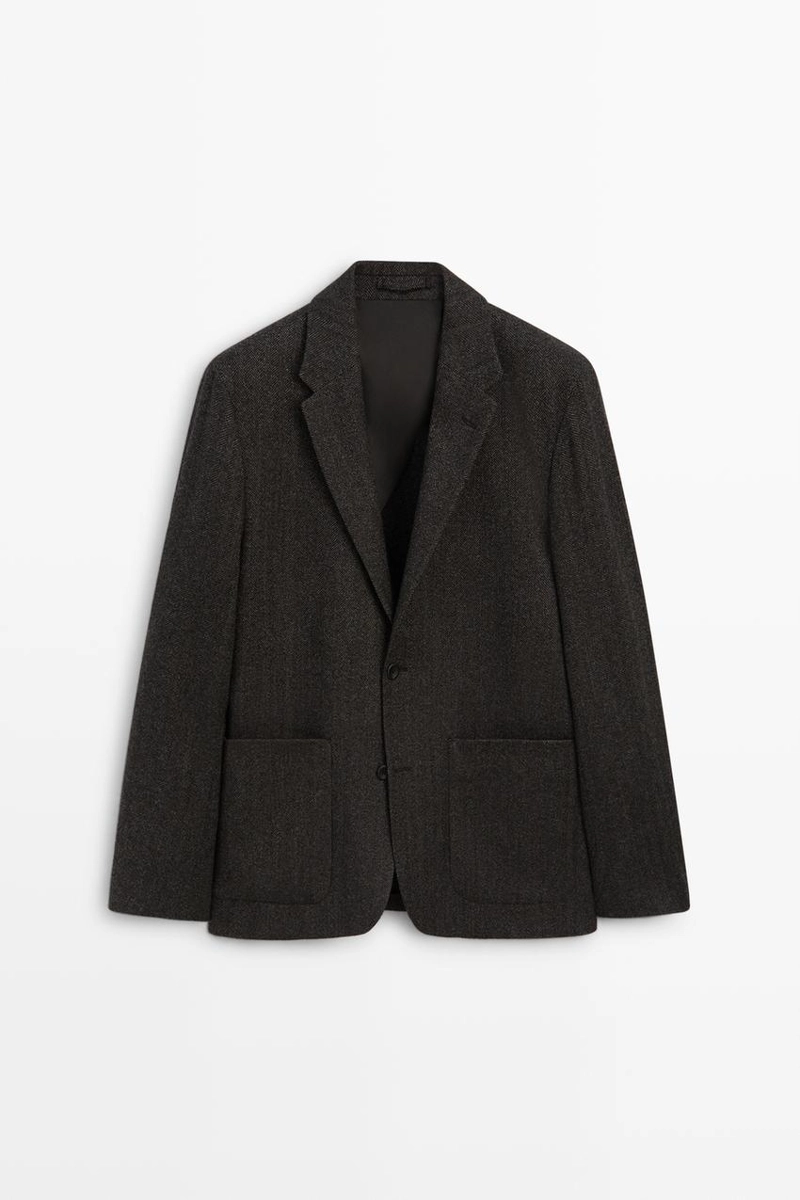 Пиджак из шерстяной смеси с узором елочка massimo dutti