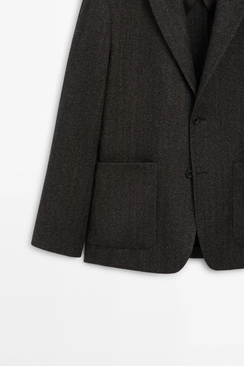 Пиджак из шерстяной смеси с узором елочка massimo dutti