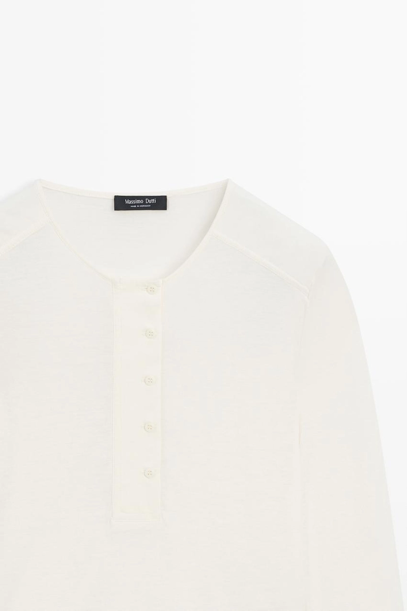 Футболка с длинным рукавом henley из 100% хлопка с утеплёнными плечами