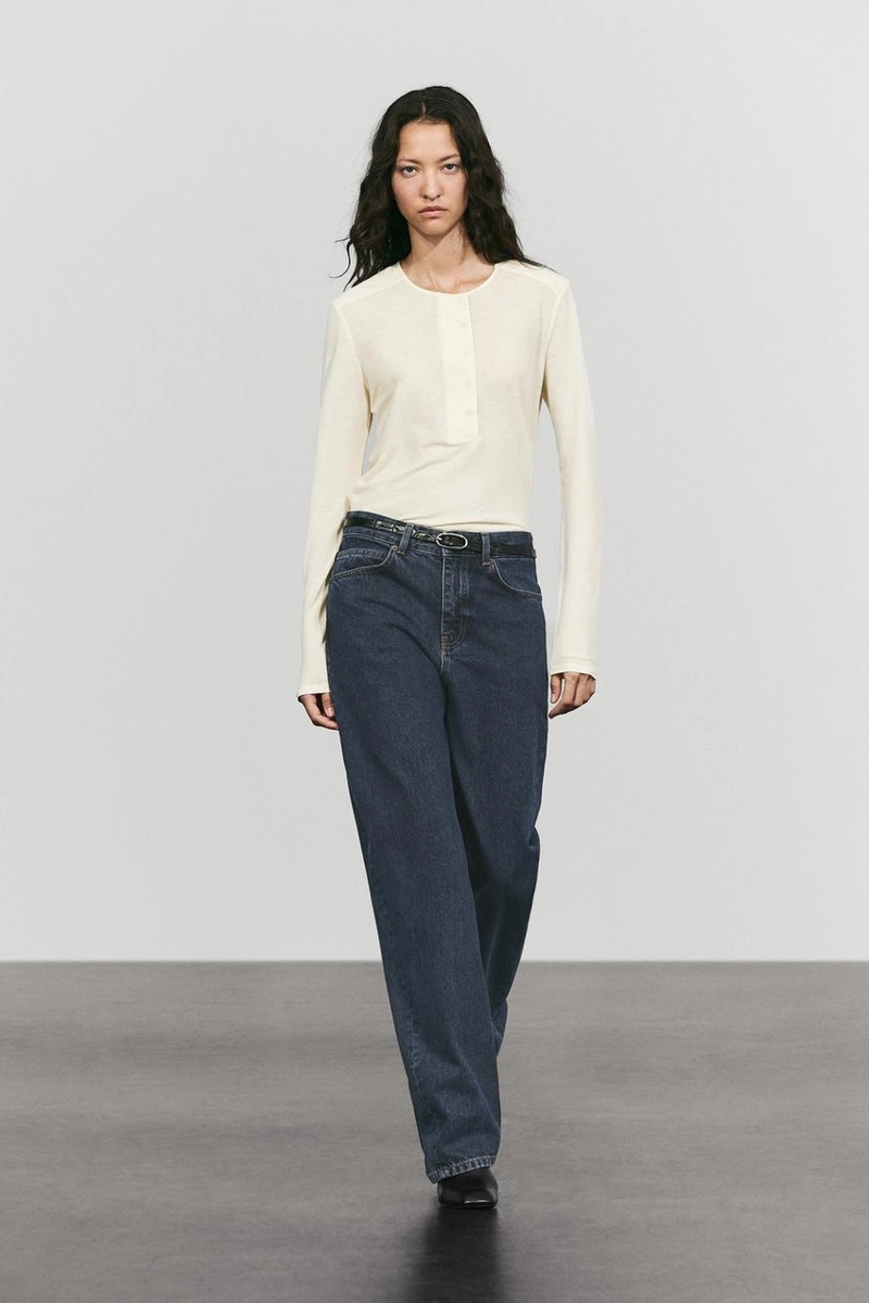 Футболка с длинным рукавом henley из 100% хлопка с утеплёнными плечами