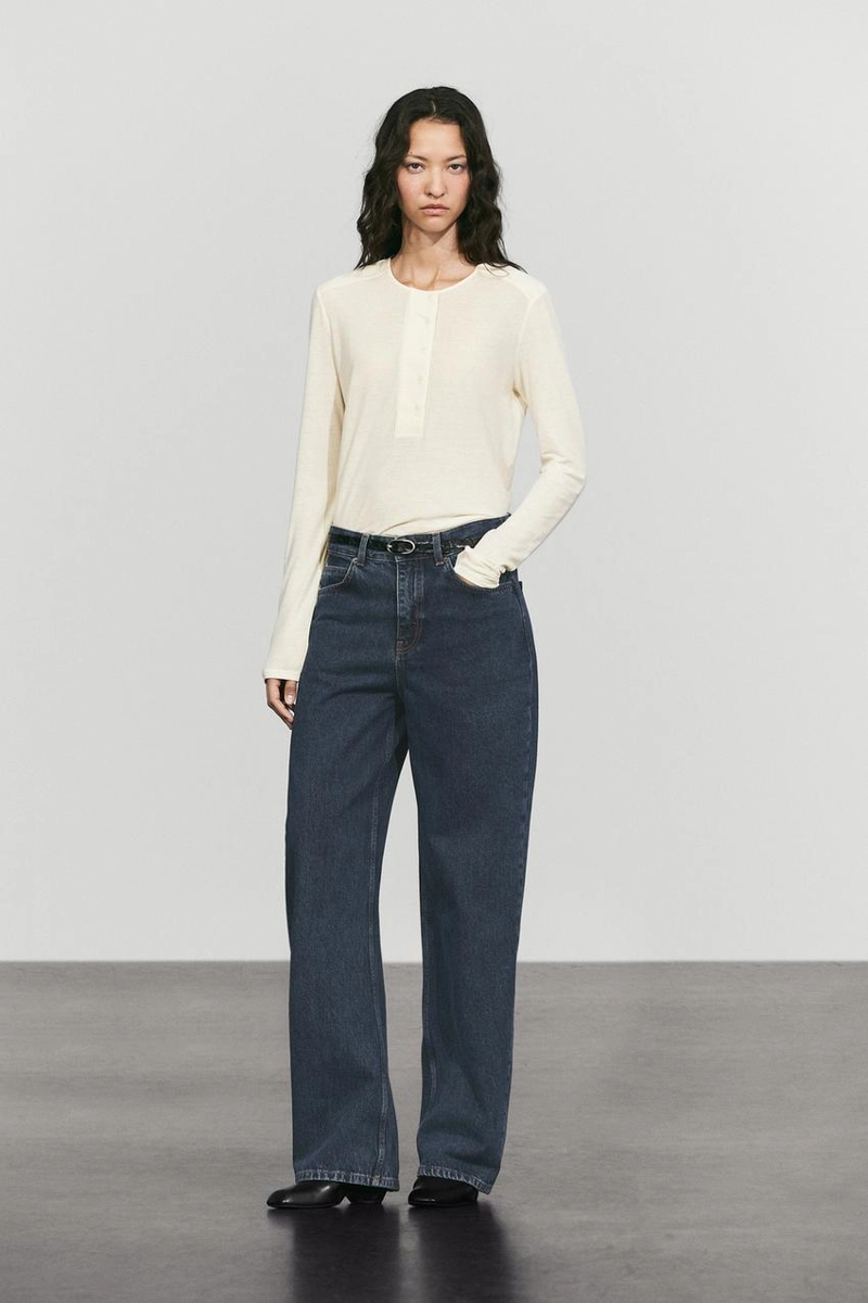 Футболка с длинным рукавом henley из 100% хлопка с утеплёнными плечами