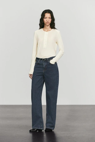 Футболка с длинным рукавом henley из 100% хлопка с утеплёнными плечами- Заказать в России