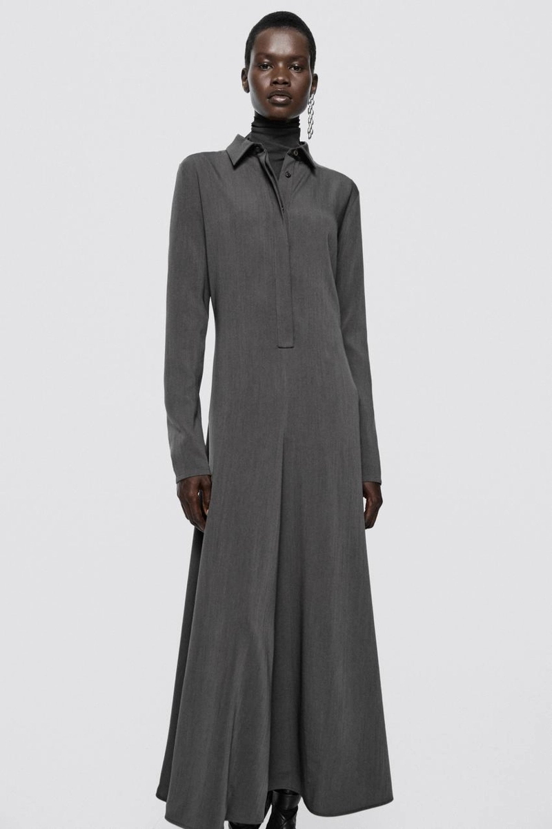 Платье-рубашка из струящейся шерстяной ткани - лимитированная коллекция