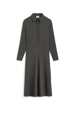 GREY | 6627/555/802 - Massimo Dutti Платье-рубашка из струящейся шерстяной ткани - лимитированная коллекция