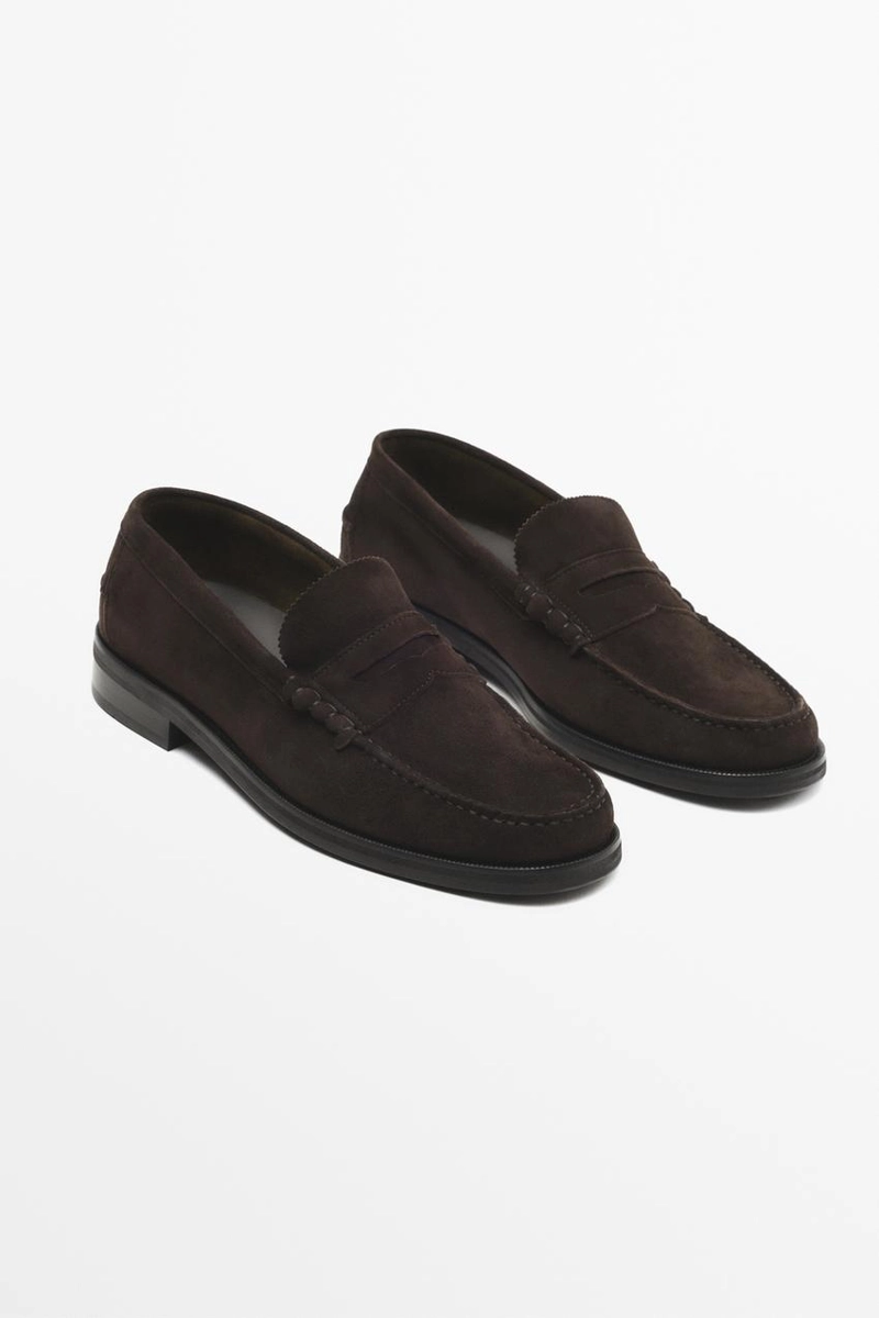 Кожаные лоферы с отверстием для монеты massimo dutti