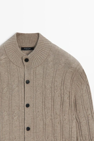 MINK | 1499/238/706 - Massimo Dutti Кардиган в рубчик из шерстяной смеси