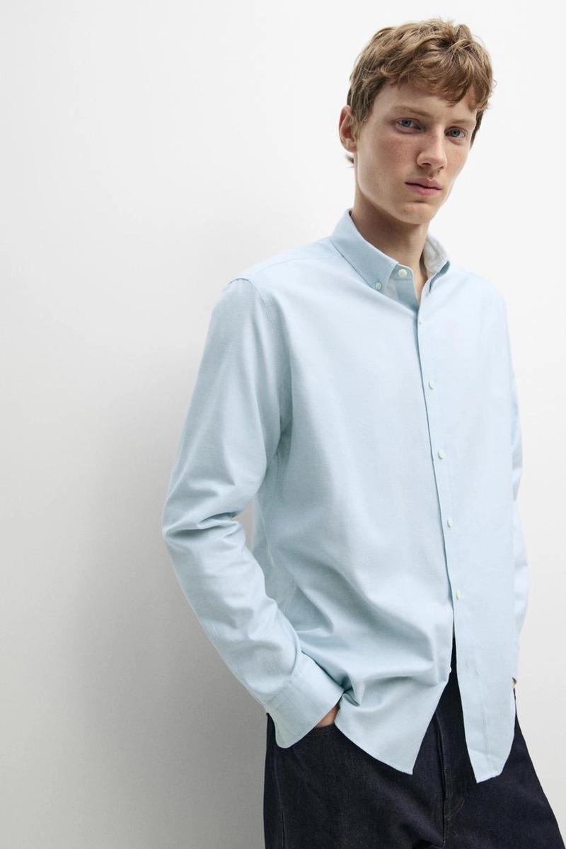 Рубашка regular fit из 100% меланжевого хлопка