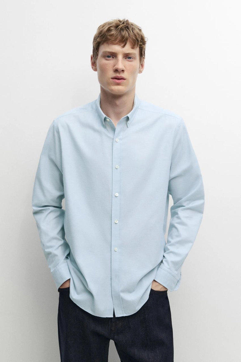 Рубашка regular fit из 100% меланжевого хлопка