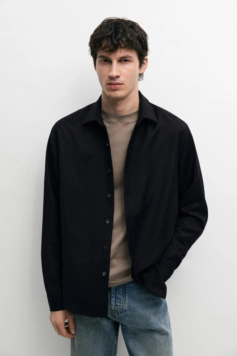 Рубашка regular fit из 100% шерсти